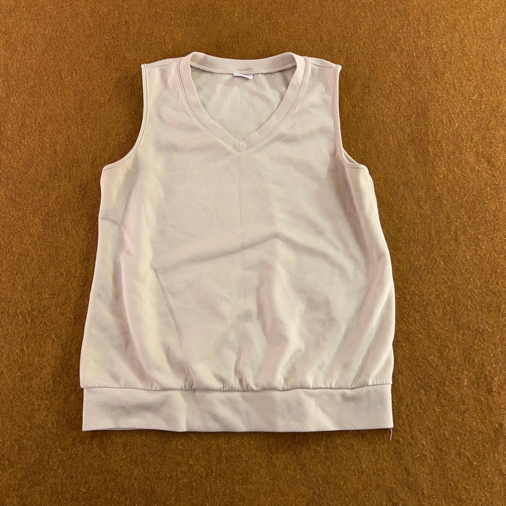 WIHOLL Womens Medium Beige V-Neck Banded Hem Sleeveless Tank Top